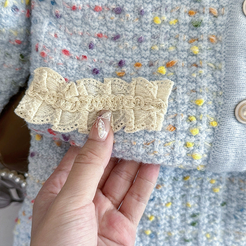 Girls' Knitted Cardigan Jacket and Short Skirt Two-piece Set
