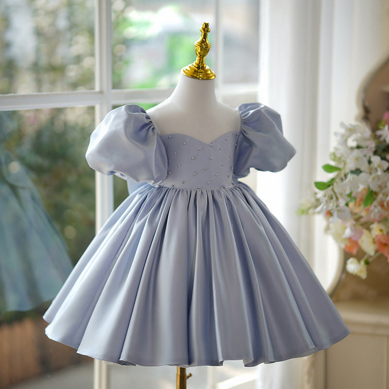 elegant flower girl dress Sunnypetal Elegant Satin Flower Girl Dresses Communion White Gown with Lace Appliques