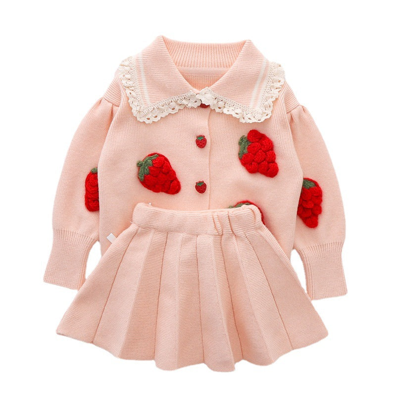 Cute Baby Girl Carrot Printed  Sweater Two Piece Dress