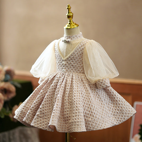 Champagne Long Sleeve Birthday Dress Princess Dress