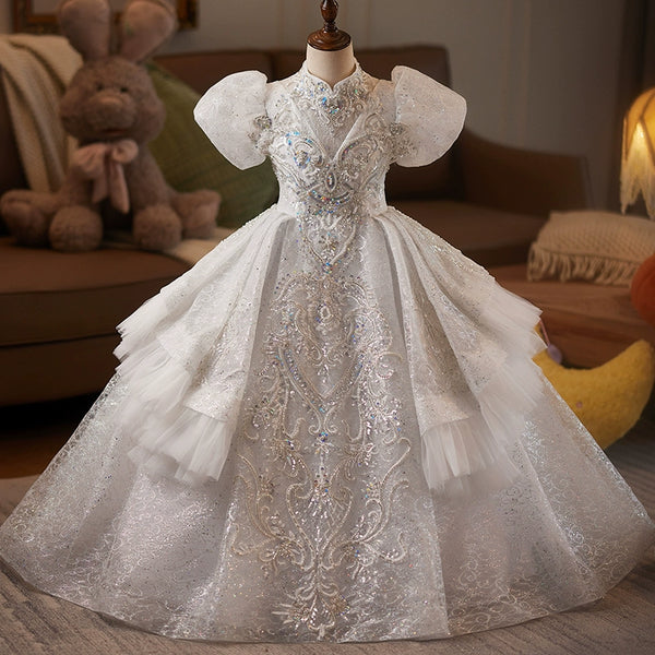 Girls Elegant Wedding Dress Children Birthday Princess Dress