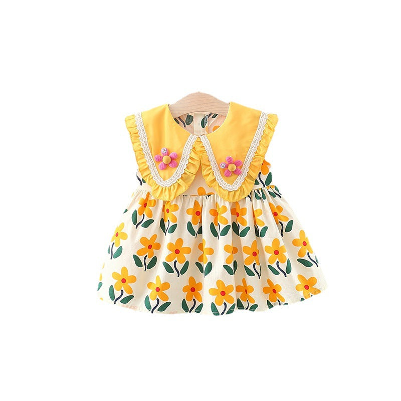 Toddler Dress Cute Baby Flower Doll Collar Sun dress