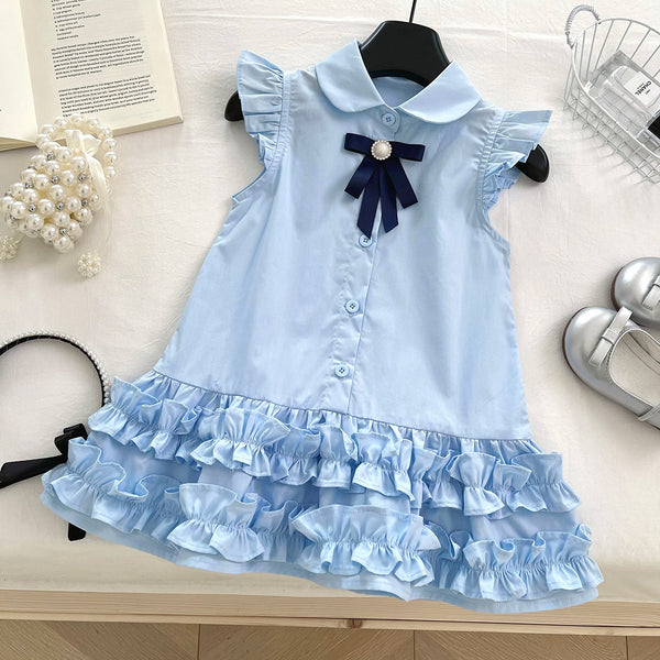 Girls Summer New Bow Lace Princess Dress