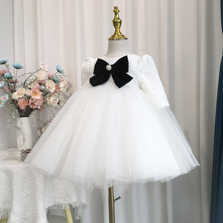 Baby Girls White Birthday Mesh Dress with Bow