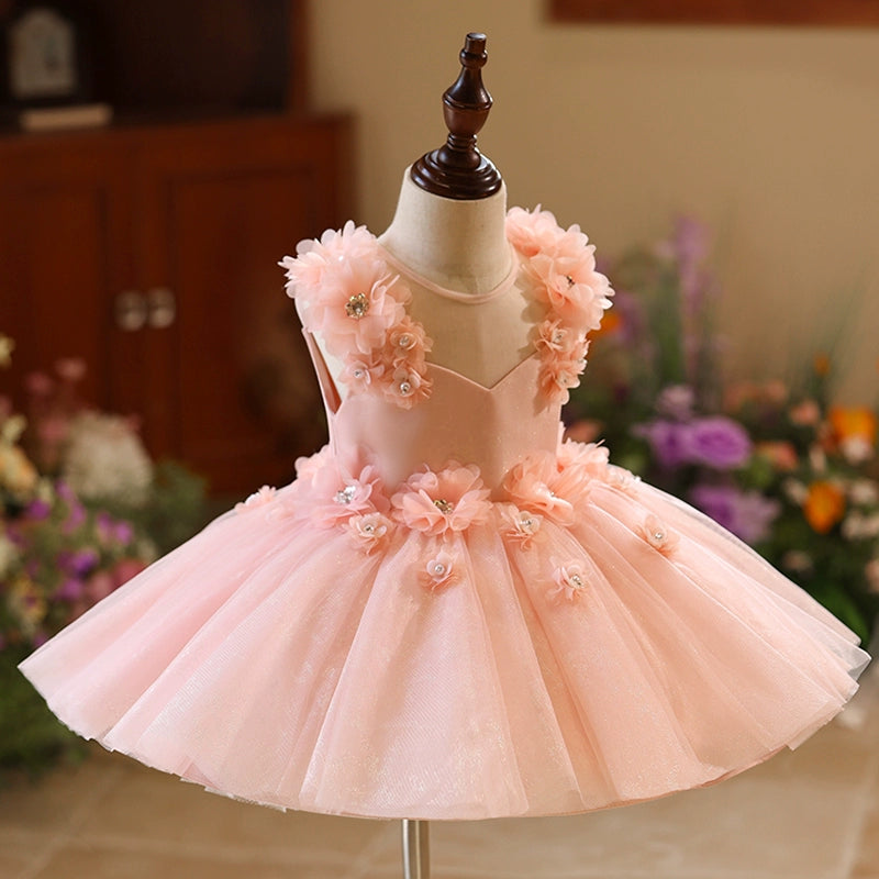 pink flower girl dresses for wedding Luxury Pink Flower Girl Dress Appliques Sequined Princess J129 Pink / child-4