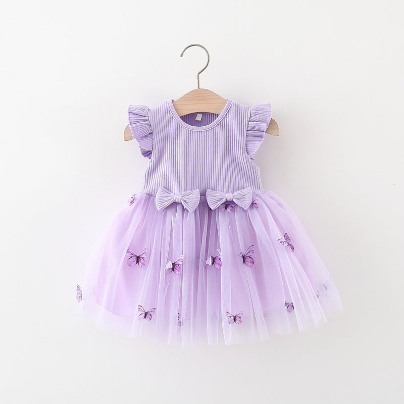 Baby Summer Dress Girls Bowknot Flying Sleeve Princess Dress