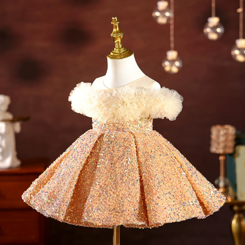 Tulle Sequin Baby Shower Dress Champagne Gold Glitter Tulle