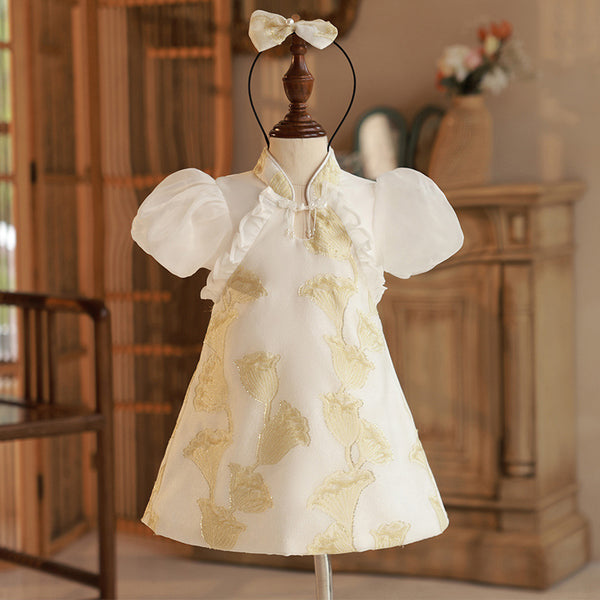 Elegant Baby Baptism Dresses Toddler Puff Sleeve First Communion Dresses