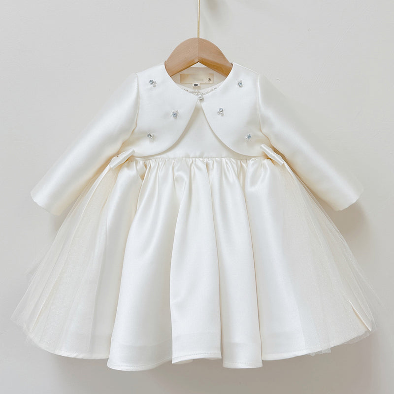 Girls Communion Dress Children's Bow Beaded Dress