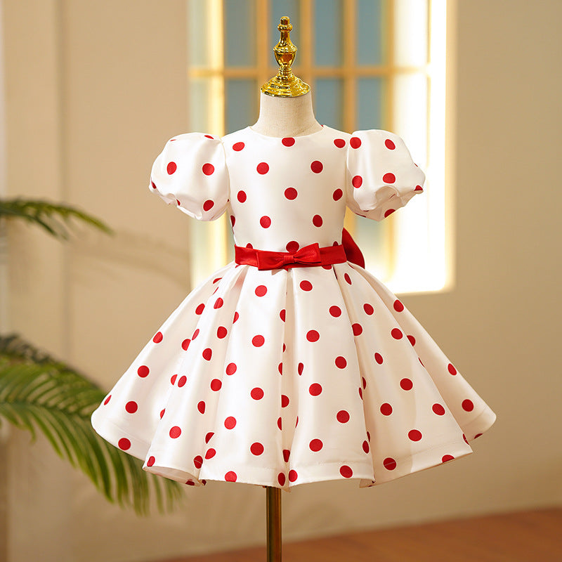 Sweet Baby Girls Red Polka Dot White Tutu Skirt Toddler First Communion Dress
