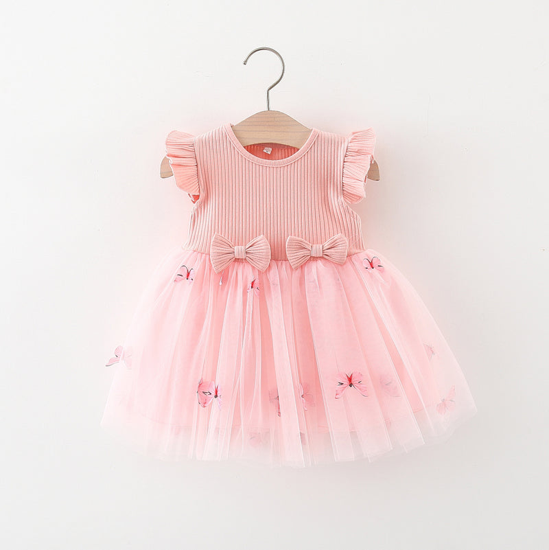 Baby Summer Dress Girls Bowknot Flying Sleeve Princess Dress