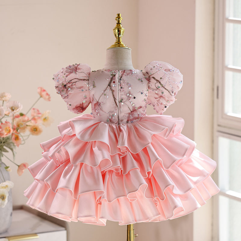 Baby Girl Birthday Pink Princess Dress Flower Girl Fluffy Dress