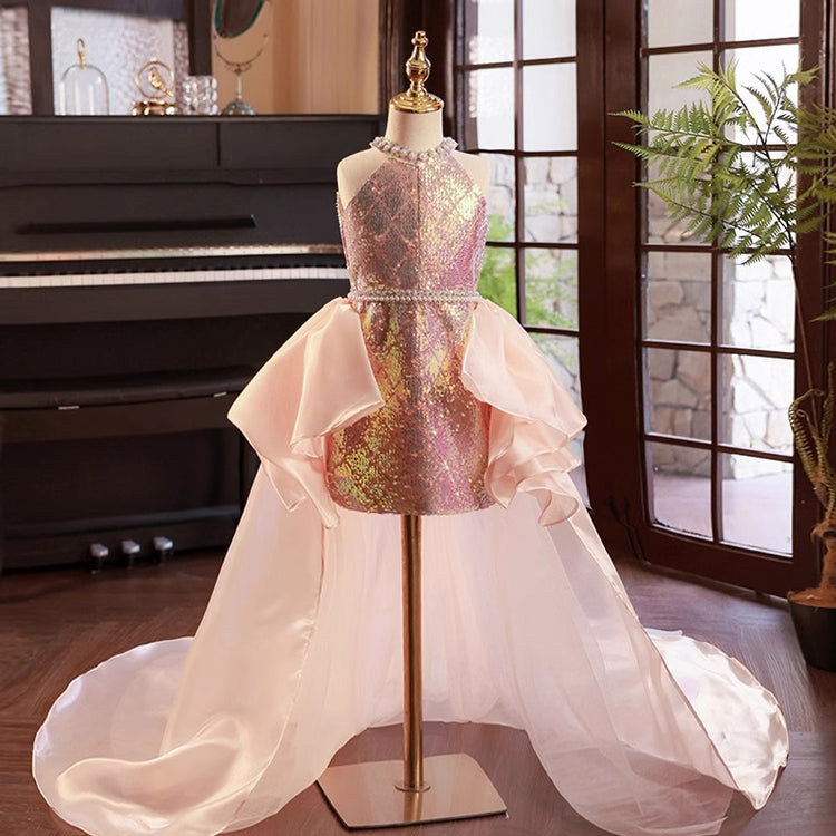 Elegant Baby Girls Sleeveless Sequin Trailing Princess Dress Toddler Pageant Dresses
