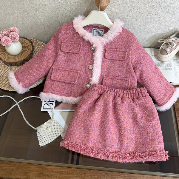 Girls' New Winter Jacket and Skirt Two-piece Suit