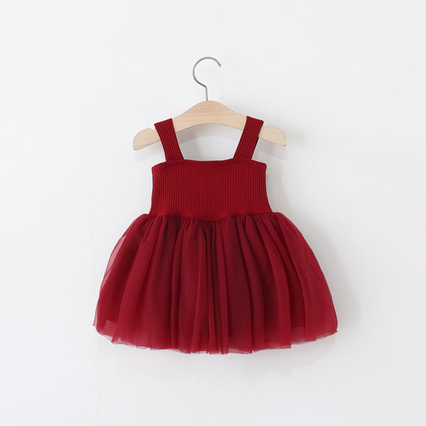Girls Summer Bowknot Suspender Mesh Princess Vest Dress