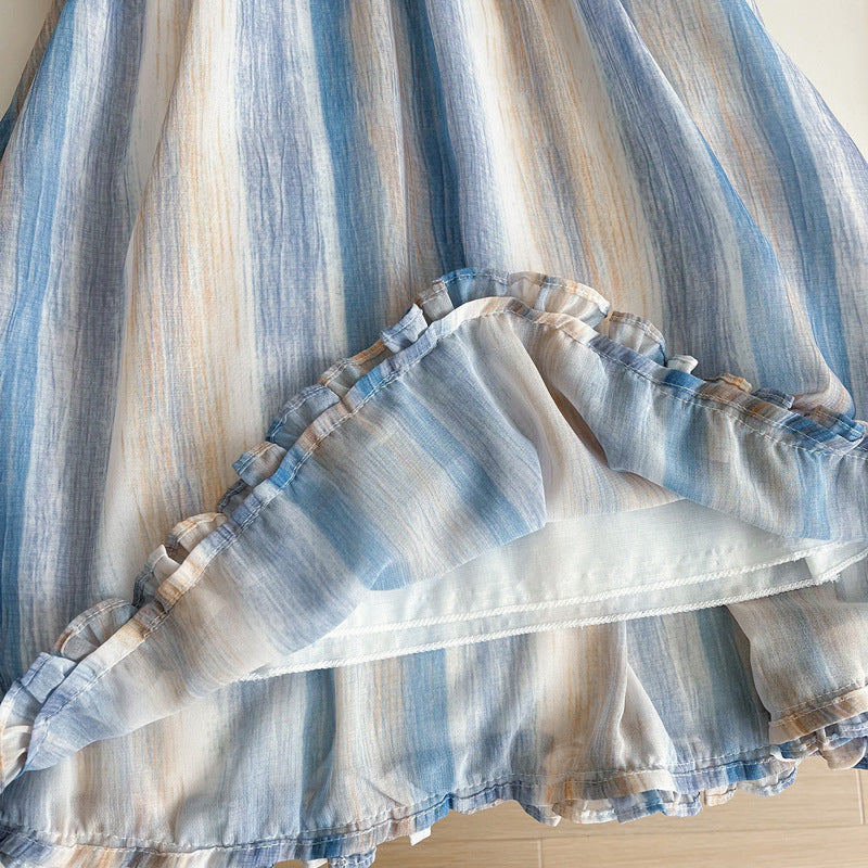 New Summer Girls Contrast Color Striped Vest Princess Dress