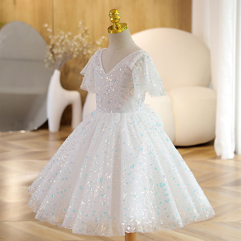 white sparkly mesh dress Mint Velvet White Sequin Mesh Midi Dress | Size L | White | Sleeveless