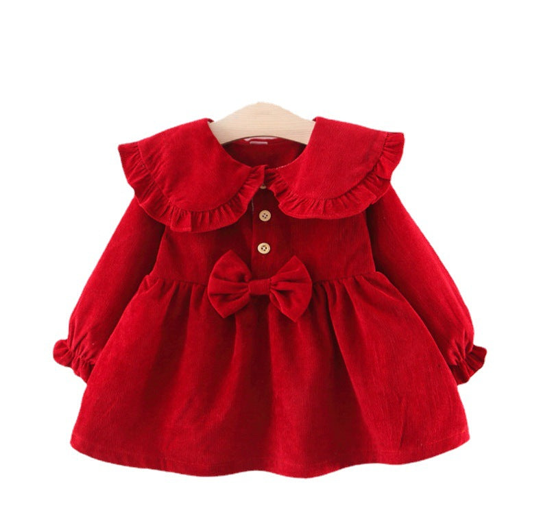 Cute Girls Bow-knot Christmas Dresses Baby Girls Long Sleeve Dresses