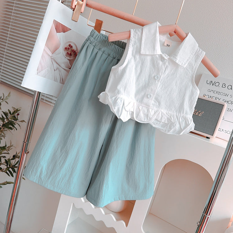 Girls Flying Sleeve Suit Summer Girls Shirt Wide Leg Pants Two-piece Suit