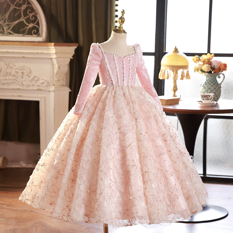Girls Pink Birthday Dress Children's Party Princess Dress