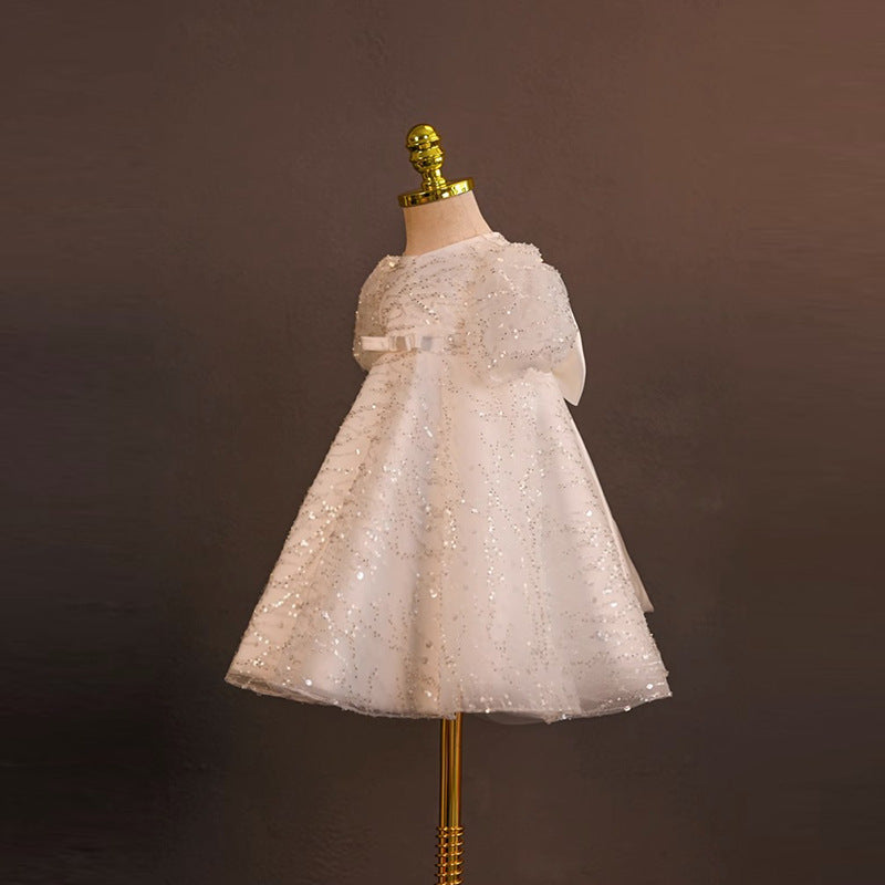 Children's White Birthday Dress Sparkling Princess Dress