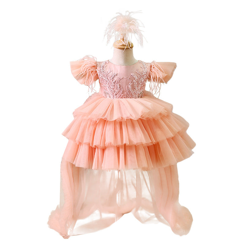 Children's Birthday Puffy Dress Girl Trailing Cake Princess Dress