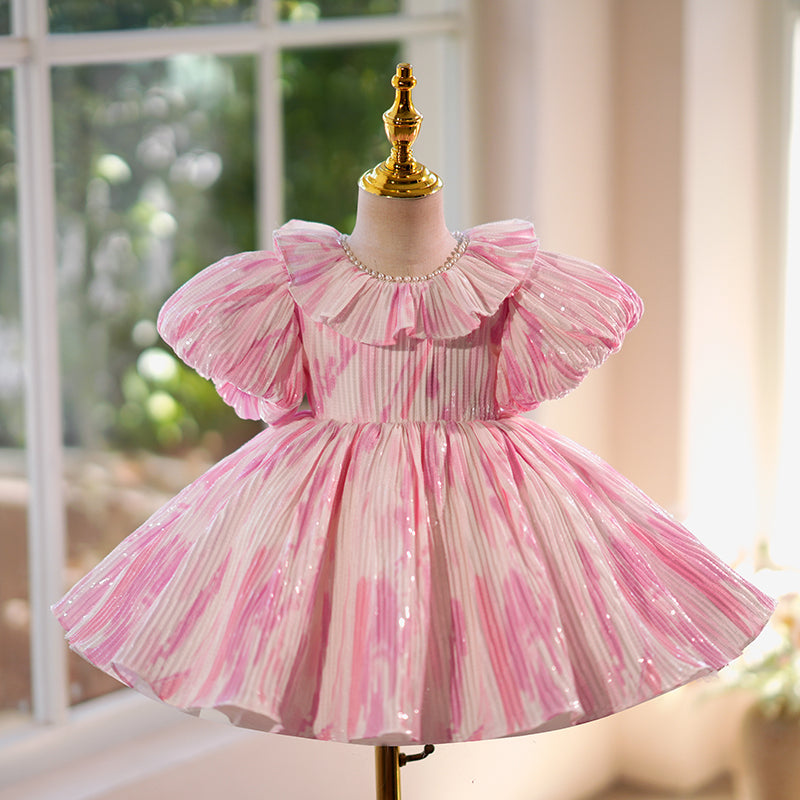 Pink Flower Girl Wedding Dress Girl Birthday Princess Dress