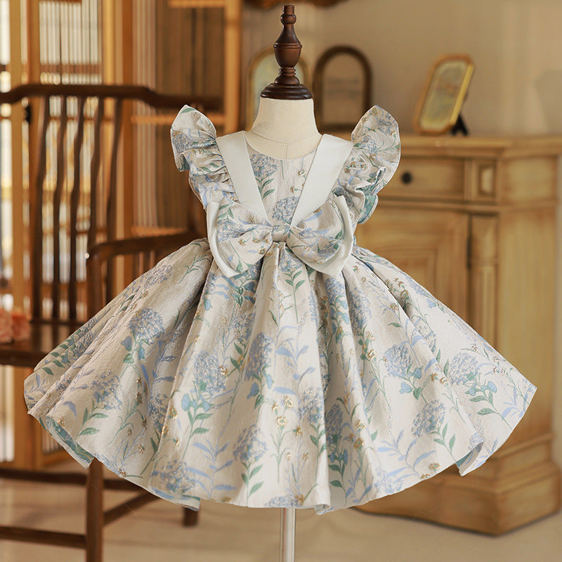 dress with flower design Baby Girl Dress Flower Girl Communion Party Wedding Formal Bowknot Fluffy Princess Dress
