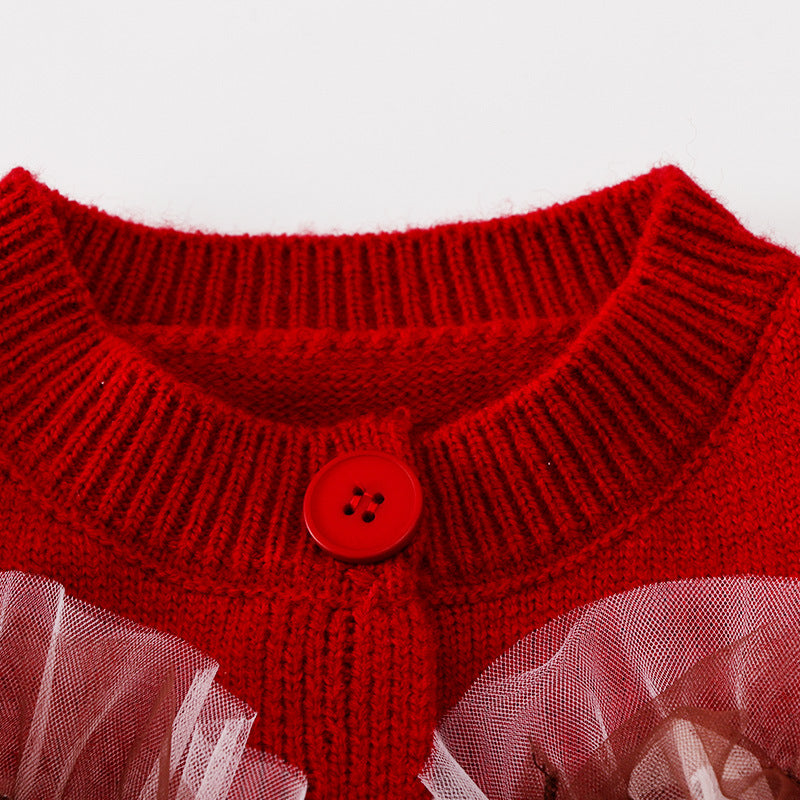 Baby Girl Mesh Love Knitted Bottoming Shirt Star Tutu Skirt Suit