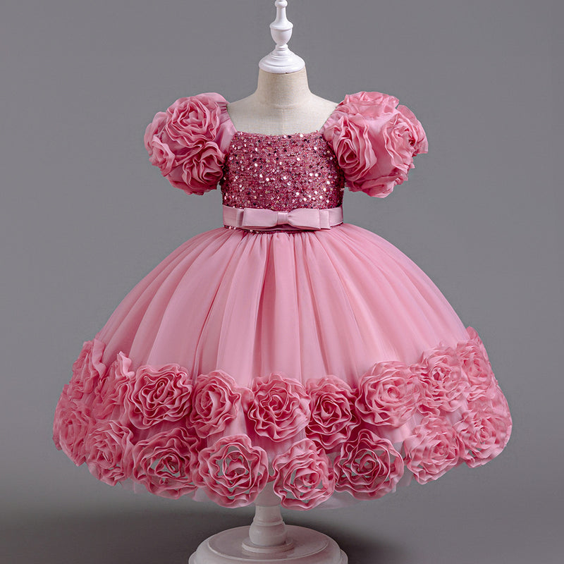 Girls Birthday Dress Girls Sequined Flower Bud Princess Dress