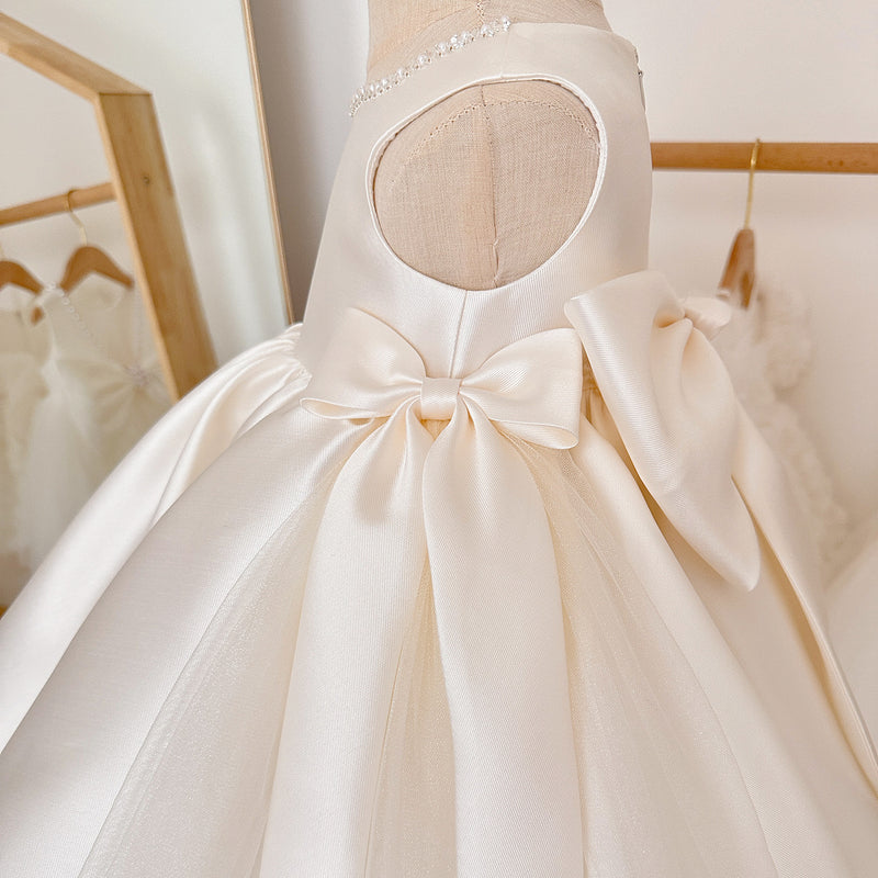 Girls' Communion Dresses Girls' Bow Satin Dresses Flower Girl Dresses