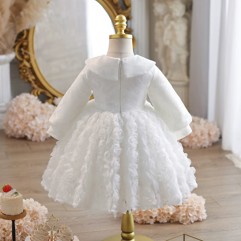 baptism dresses for girls Toddler Girl Wedding/Christening/Baptism Dress w/Detachable bow & train sz 4 lined bodice with short flutter sleeves Baby Girl Christening Outfit |