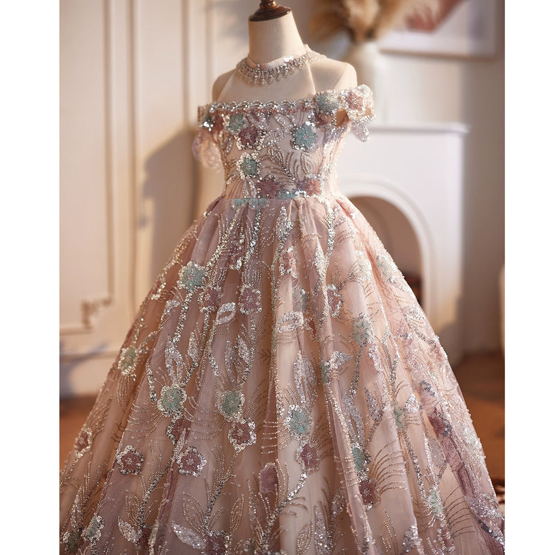 Girls Prom Dress Children Pink Birthday Dress Girl Party Princess Dress