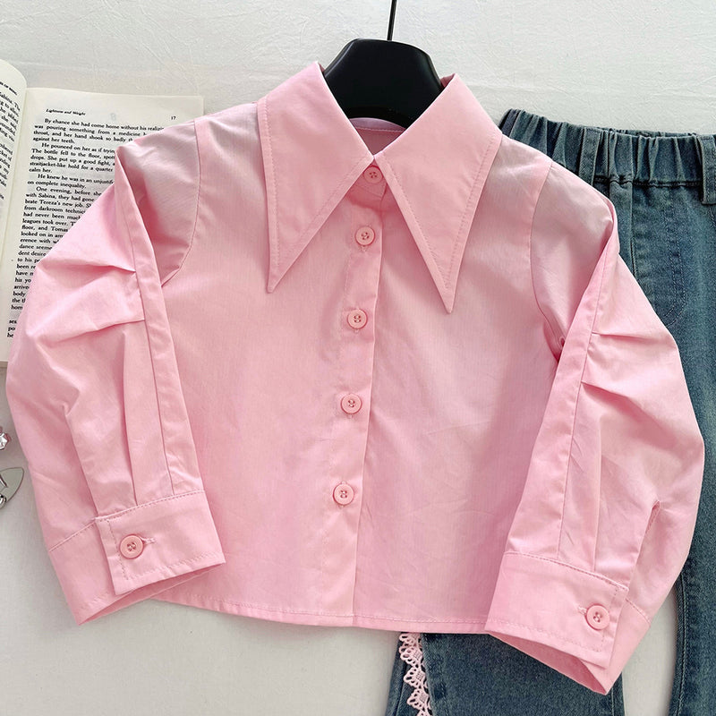 Girls' Autumn Knitted Sweater Vest Shirt Jeans Three-piece Set