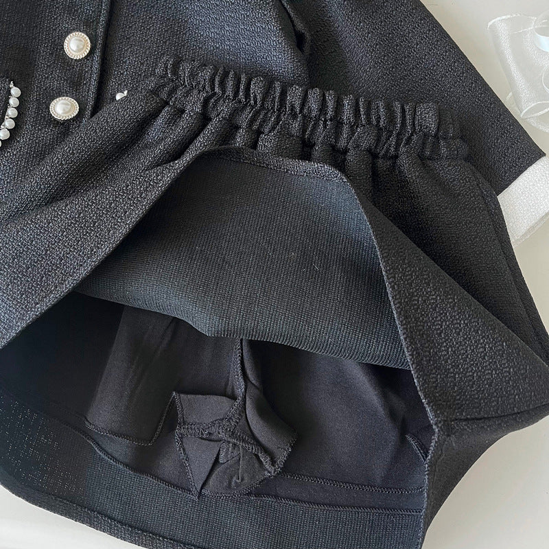 Girls' Autumn New Lapel Jacket and Skirt Two-piece Suit