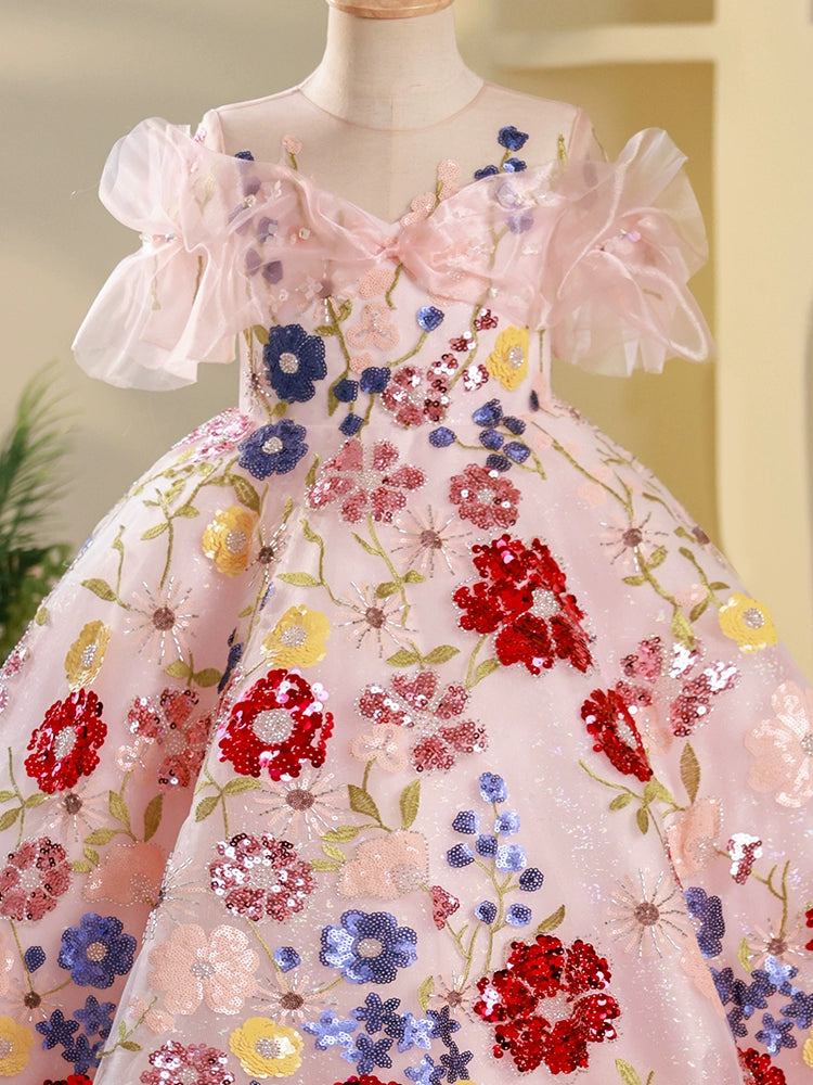 Baby Girl Flowers Sequins Embroidery Princess Dress Toddler Christmas  Princess Dress