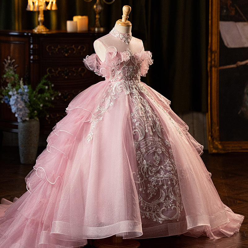 Ball Gown 2nd Birthday Dress Little Girls Dresses Elegant O-Neck Sleeveless Kids Ball Gown A Ball Gown 2nd Birthday Dress Little Girls Dresses Elegant O-Neck Sleeveless Kids Ball Gown A