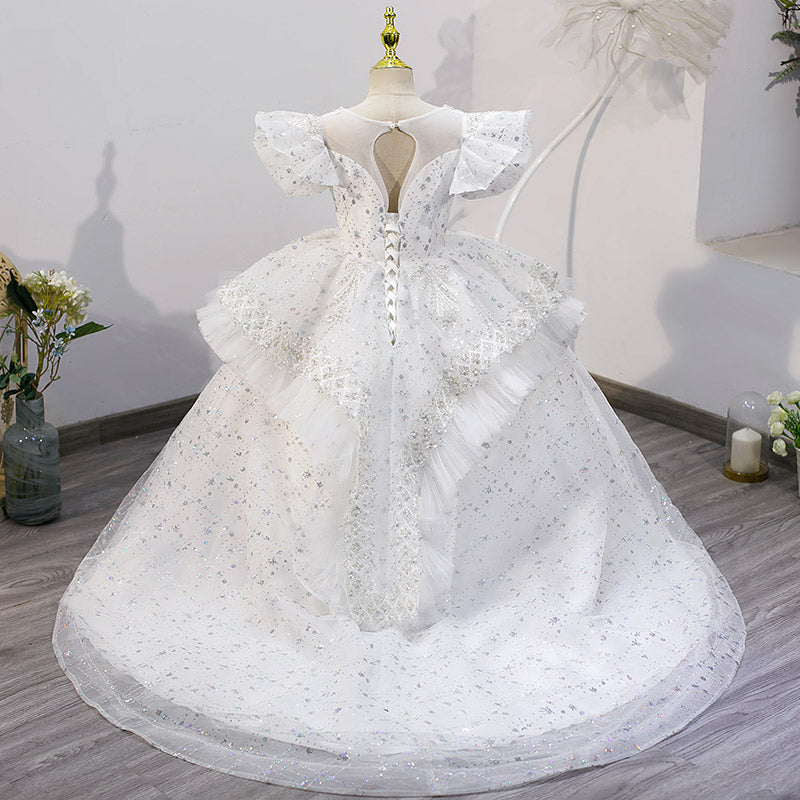 Flower Girl Wedding Pageant Sequin Tail Princess Dress
