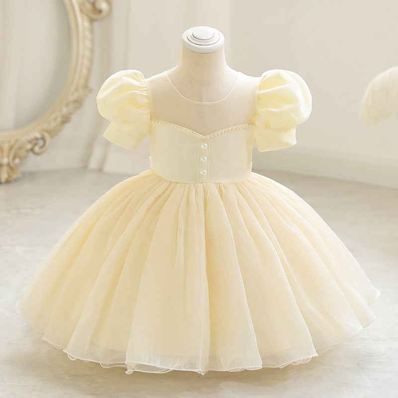 Elegant Baby Girls Puff Sleeve Tulle Dress Toddler Little Girl Pageant Dresses
