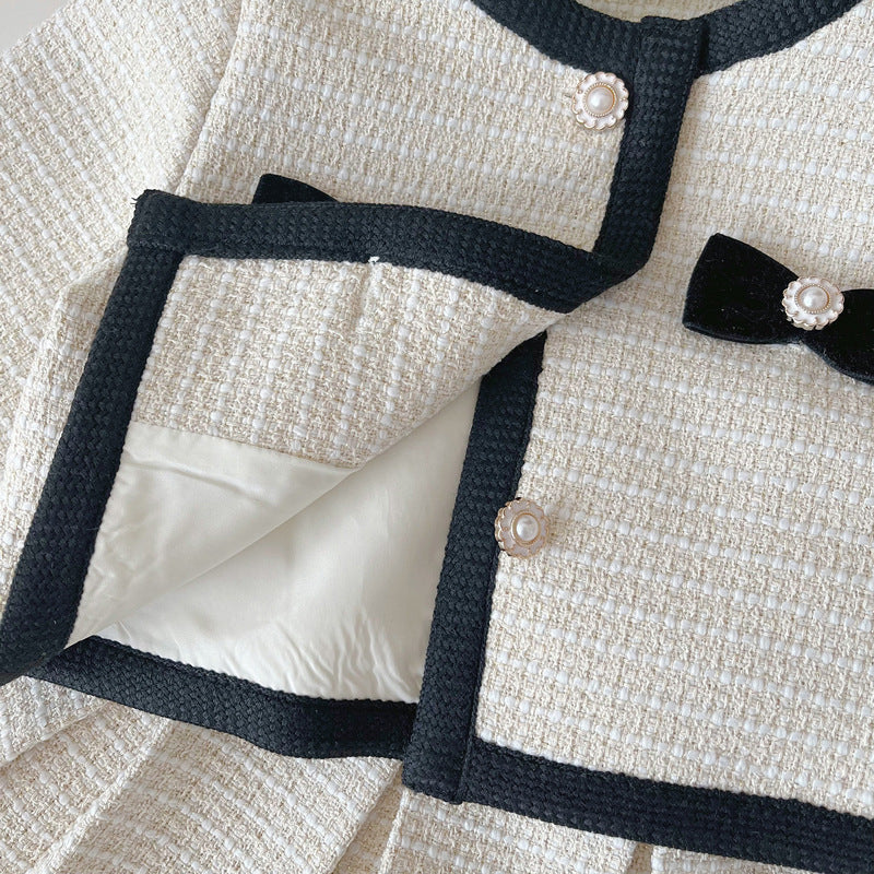 Girls' Autumn New Apricot Jacket and Skirt Two-piece Set