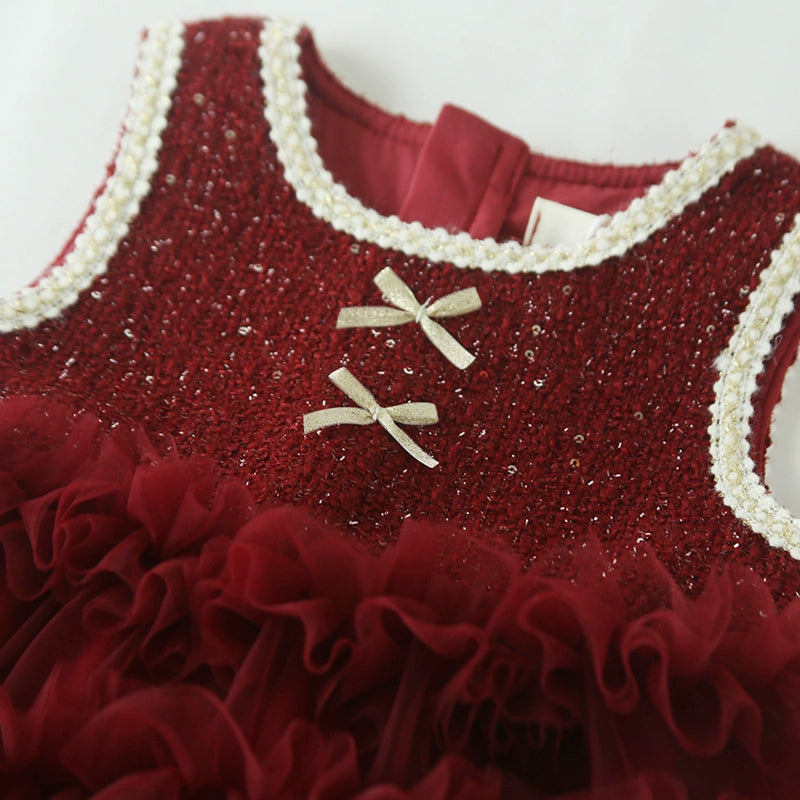 Girls' Birthday Party Princess Dress Girls Woolen Vest Dress