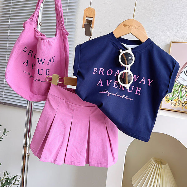 Cute Girls Sleeveless Pleated Skirt Suit