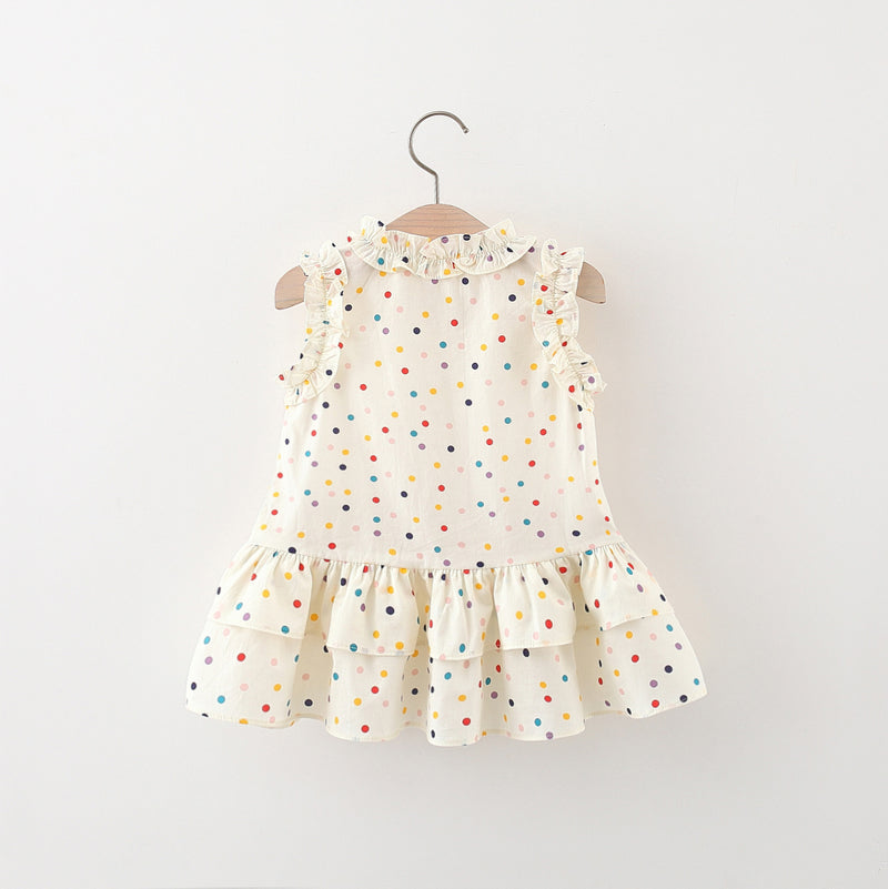 Summer New Girls Polka Dot Printed Cotton Dress