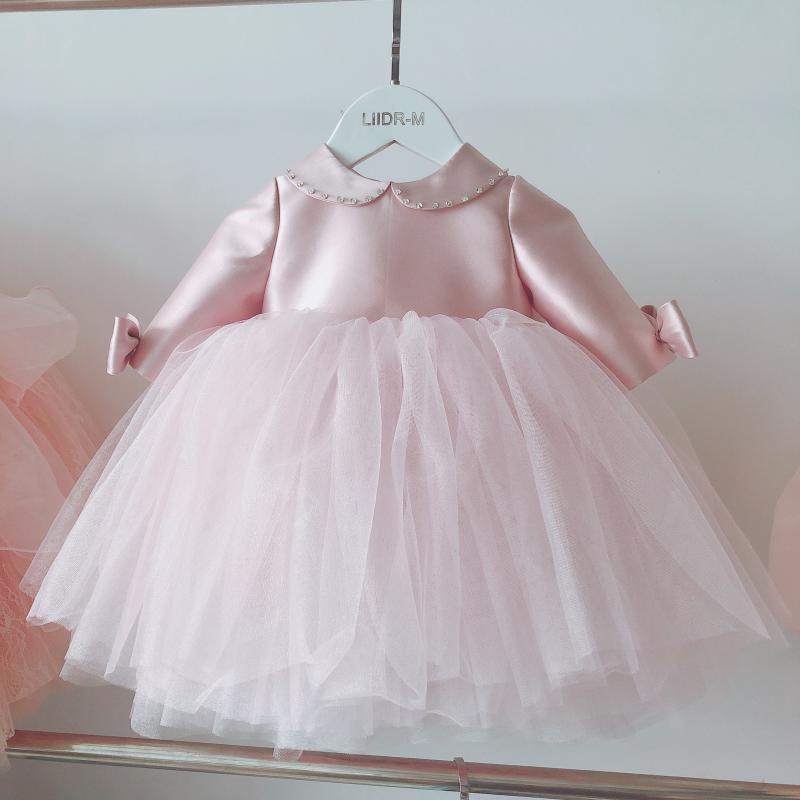 Baby Girl Doll Collar Bow Mesh Princess Dress