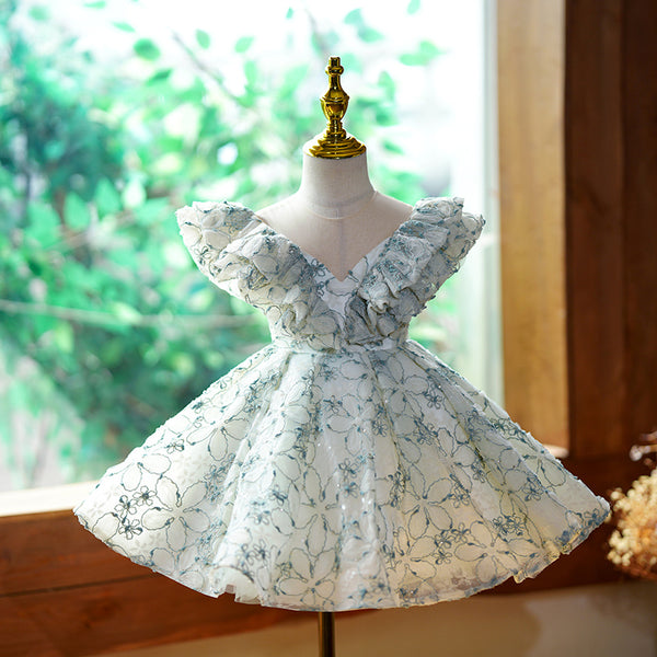 Little Girl Dress Toddler Small Fly Sleeve Wedding Pageant Flower Zip Fluffy Princess Dress