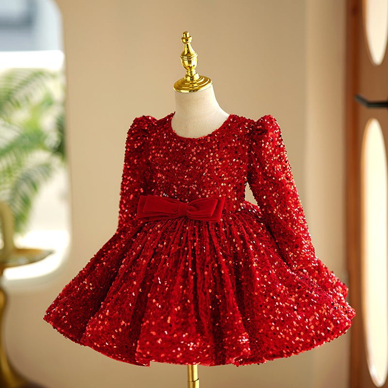 Cute Red Baby Girl Sequins Christmas Dress Toddler Birthday Princess Dress