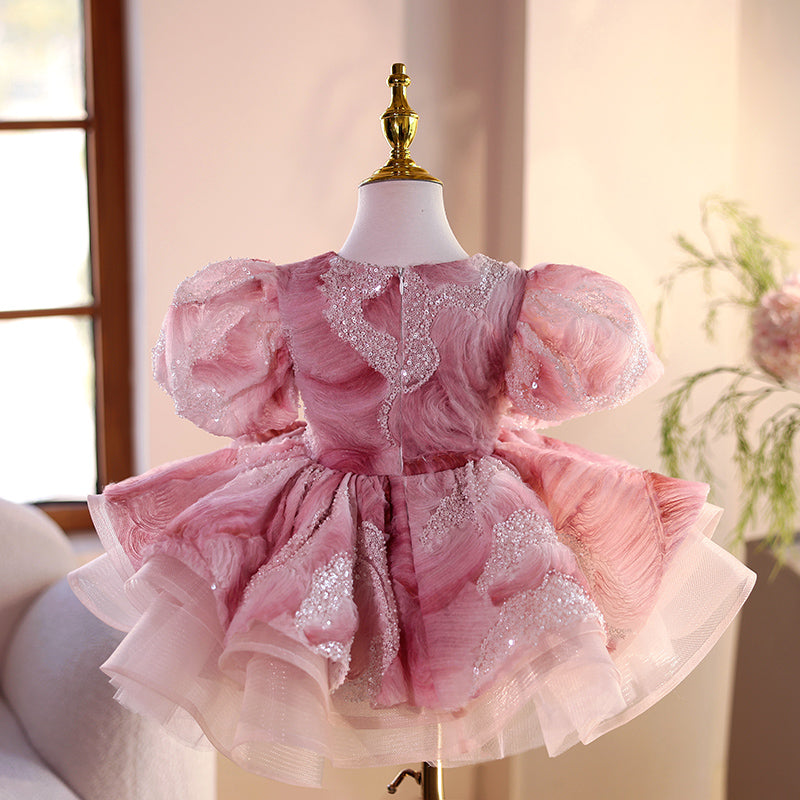 Girls Birthday Pink Dress Flower Girl Wedding Princess Dress