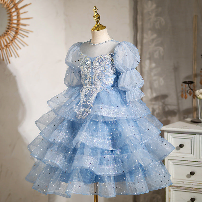 Luxurious Baby Girl Birthday Party Princess Fluffy Trailing Dress Toddler Christmas Dress, Blue / 7-8 Years (140cm) Luxurious Baby Girl Birthday Party Princess Fluffy Trailing Dress Toddler Christmas Dress, Blue / 7-8 Years (140cm)