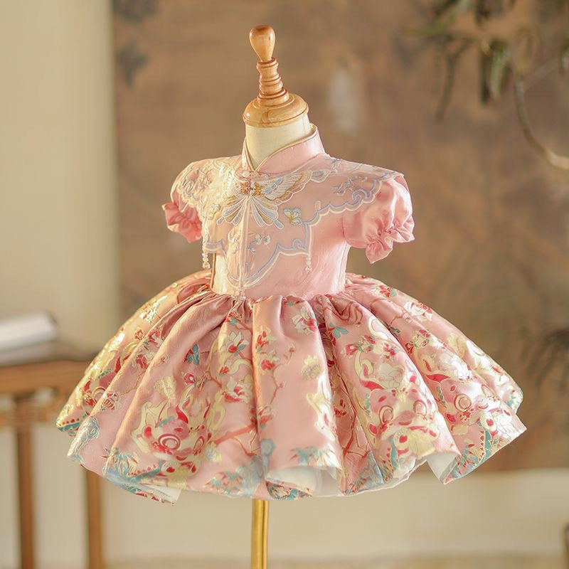 Pink Baby Birthday Dress Girl Communion Princess Dress Flower Girl Dress