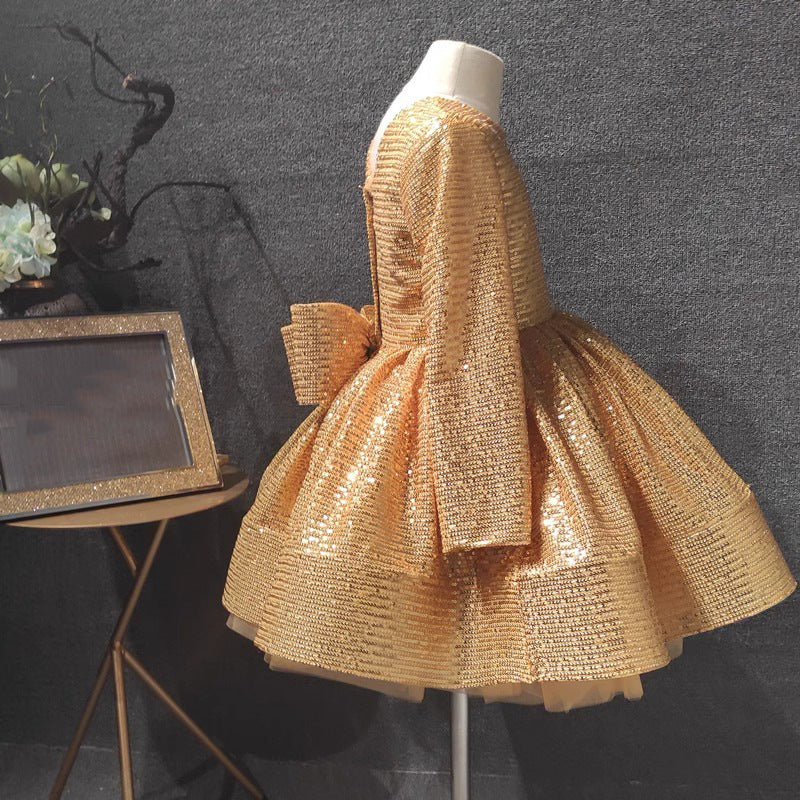 Elegant Baby Girl Gold Sequin Dress  Toddler First Communion Princess Dress